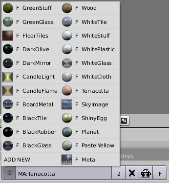 icons for the material popup